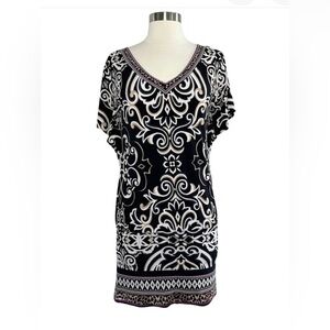 White House Black Market Scroll Print Batwing Sleeve Jersey Tunic
